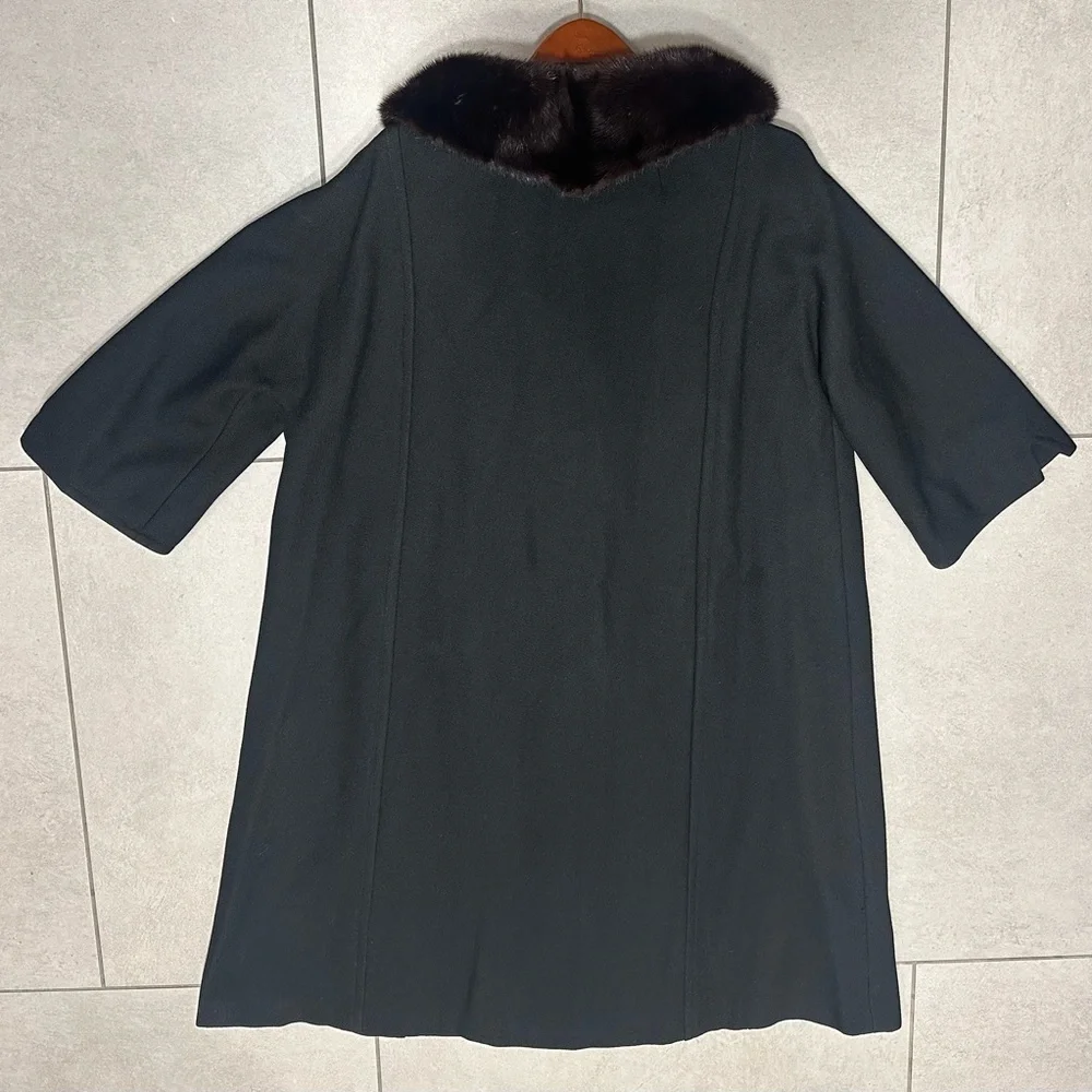 Vintage 60’s Braetan Juniors Black Coat Mink Collar Large EUC Union Made USA - Picture 11 of 12